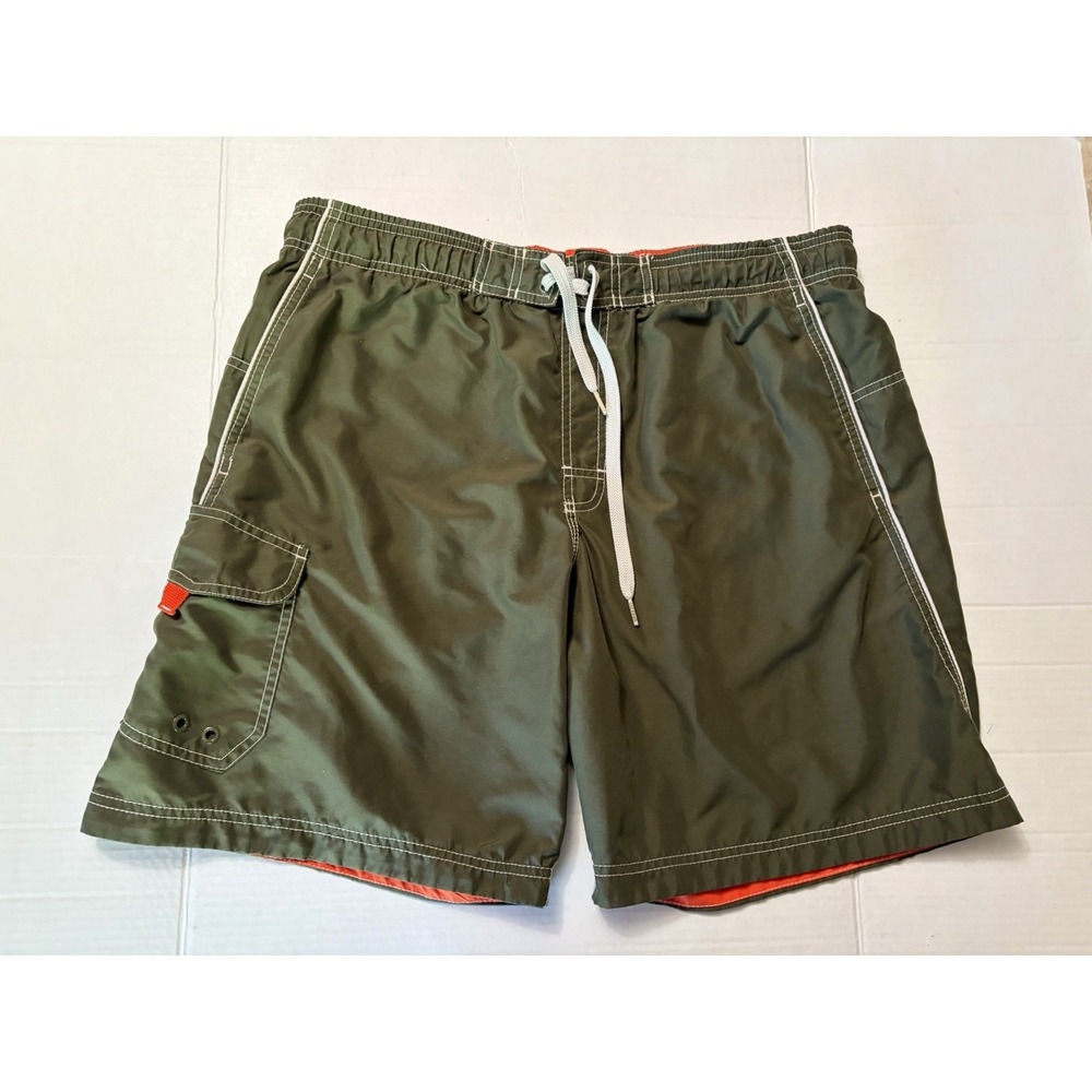 Speedo Men's Board Shorts Swim Trunks Sz Medium Olive Green Orange Accents
